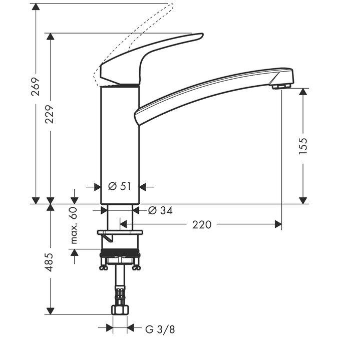 Maišytuvas plautuvei Hansgrohe Focus E2, chromas, 31806000