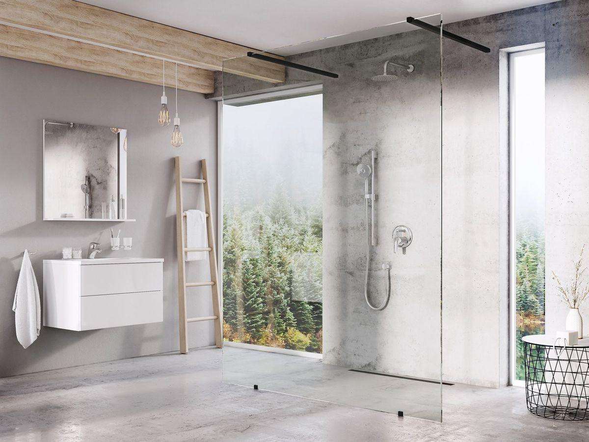 Dušo sienelė Ravak Walk-In Free Set 140, juoda+stiklas Transparent, GW9FM030SZ1