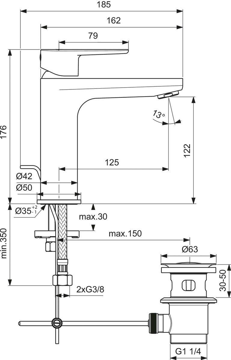 Praustuvo maišytuvas Ideal Standard Cerafine O su dugno vožtuvu, juoda matinė, BC699XG