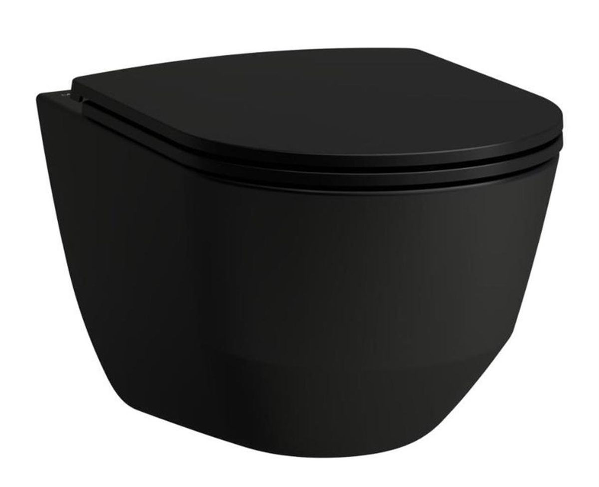 Pakabinamas unitazas Laufen Pro New Rimless su SC Slim dangčiu, juodas matinis, H8669577160001 Pakabinamas unitazas Laufen Pro New Rimless su SC Slim dangčiu, juodas matinis, H8669577160001
