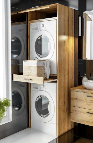 Spintelė ADK Meble OLTINO skalbimo mašinai ir džiovyklei, su lentynėle viršuje, medžio sp., OLTINO W1