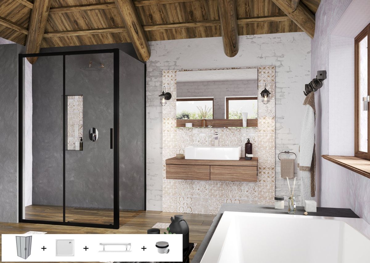 Dušo komplektas 5 in 1 Blix Slim Ravak SET11 - BLSRV2 90x90 komplektas, juoda+Transparent SET11