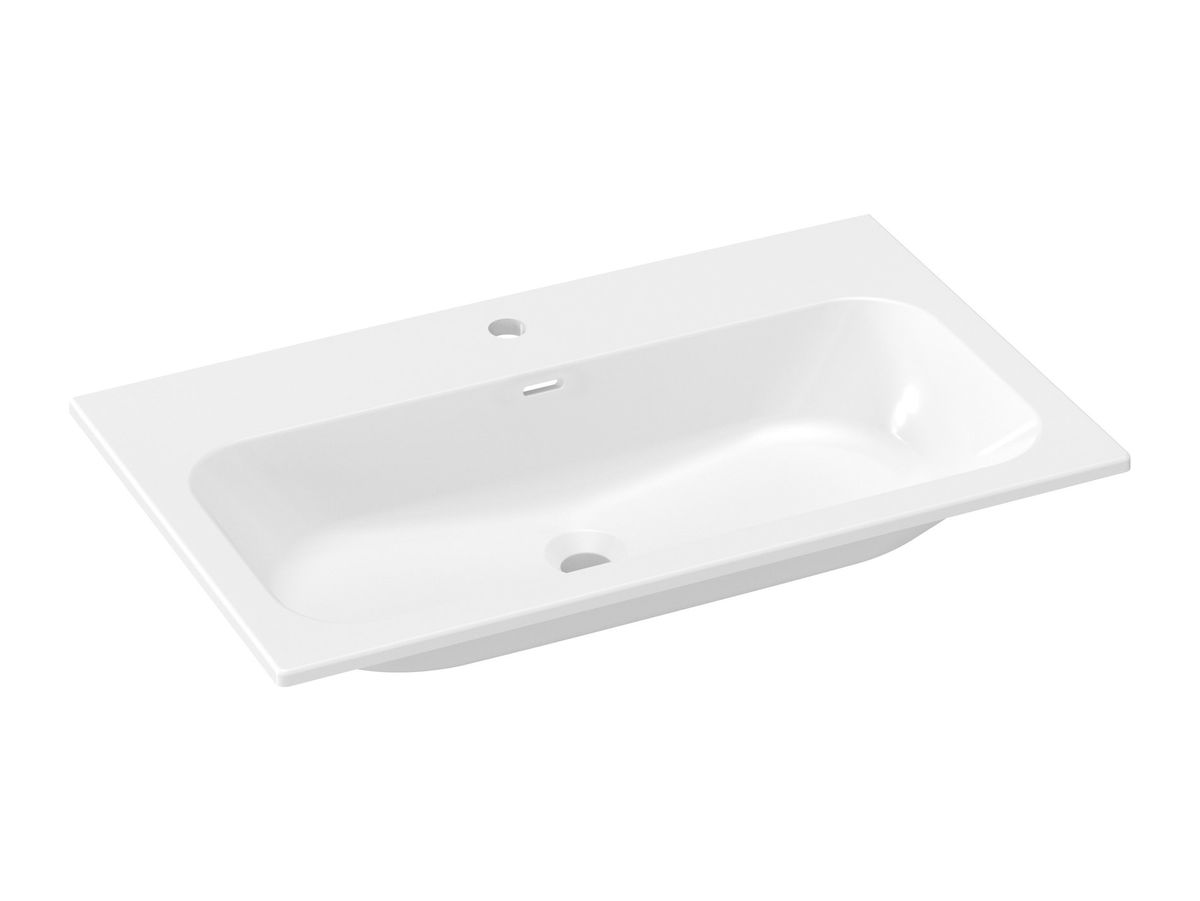 Keraminis praustuvas Ravak Chrome Slim 80, su skyle maišytuvui ir perpildymui, baltas, XJX01180002 Keraminis praustuvas Ravak Chrome Slim 80, su skyle maišytuvui ir perpildymui, baltas, XJX01180002