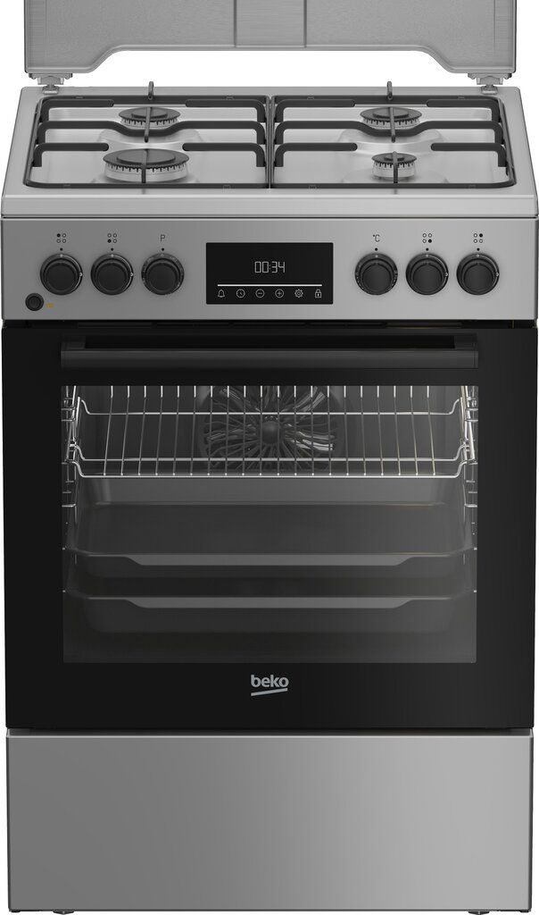 Dujinė 60 cm pločio viryklė BEKO FBM62320SDS su elektrine orkaite, pilkos sp.