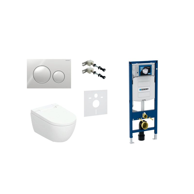 Geberit AquaClean Alba Comfort komplektas su Duofix Sigma 12 cm. WC instaliacine sistema, Sigma 20 Roud mygtuku, chromuotas