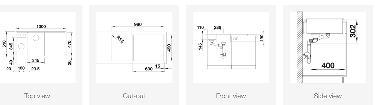 Silgranitinė plautuvė BLANCO AXIA III 6 S LI SILG Balta Z.ES InFino M.AF