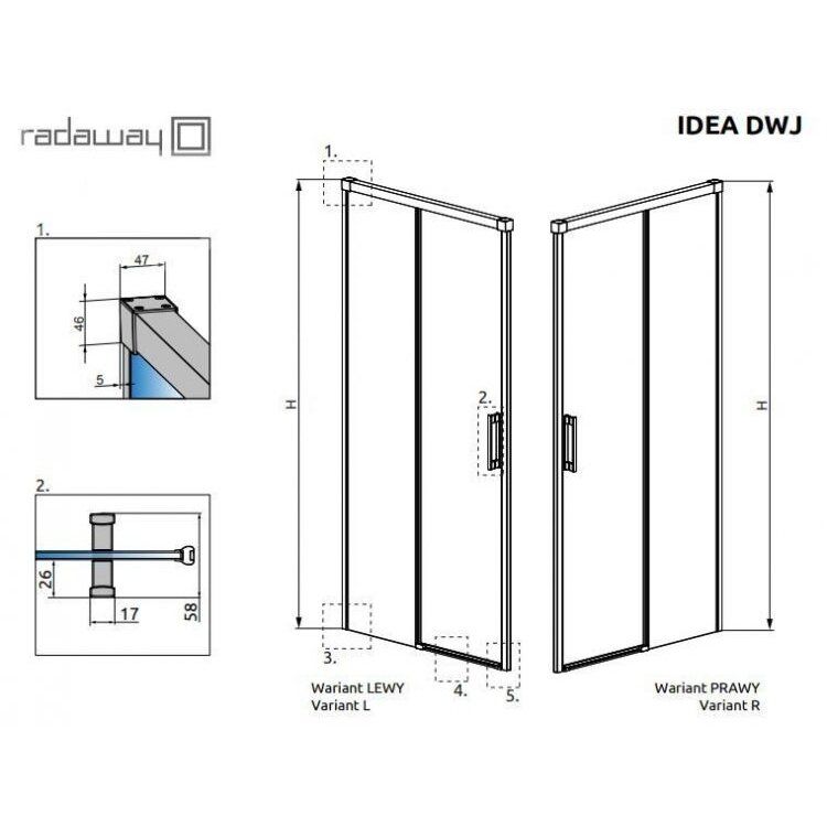Dušo durys Radaway Idea DWJ 140L, skaidrus stiklas 3870180101L