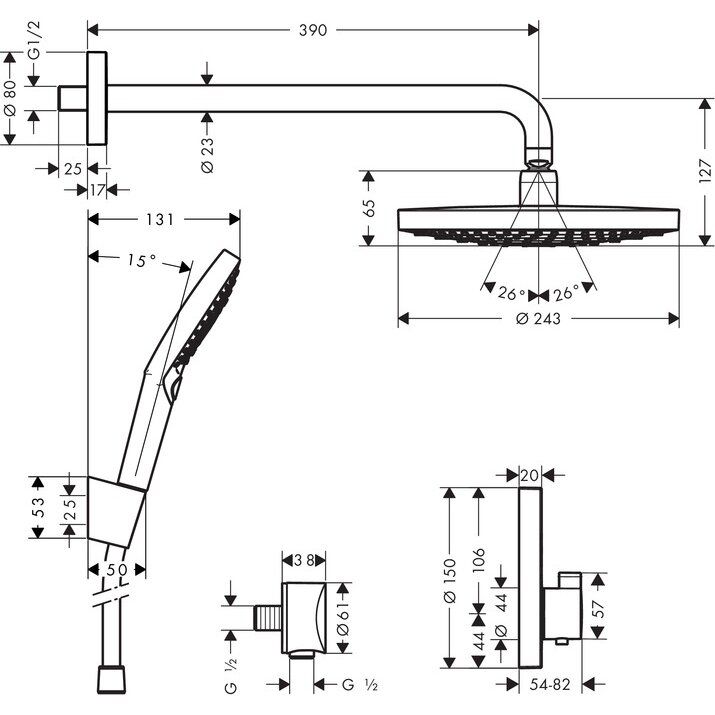 Potinkinis dušo komplektas Hansgrohe Raindance Select S, chromas 27297000