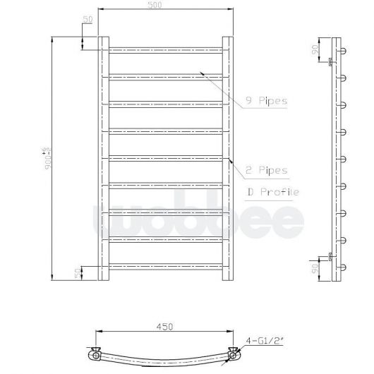 Rankšluosčių džiovintuvas WOBBEE BRYMBO 50x90 cm, chromas