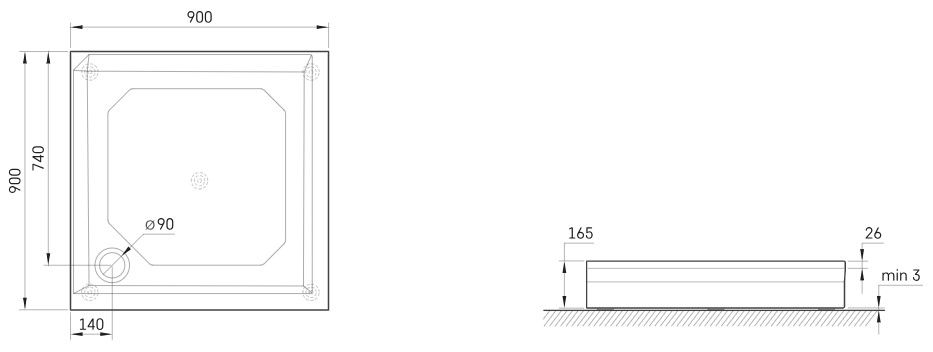 Dušo padėklas PAA CLASSIC KV 90, 90x90 cm, balta, KDPCLKV90/00