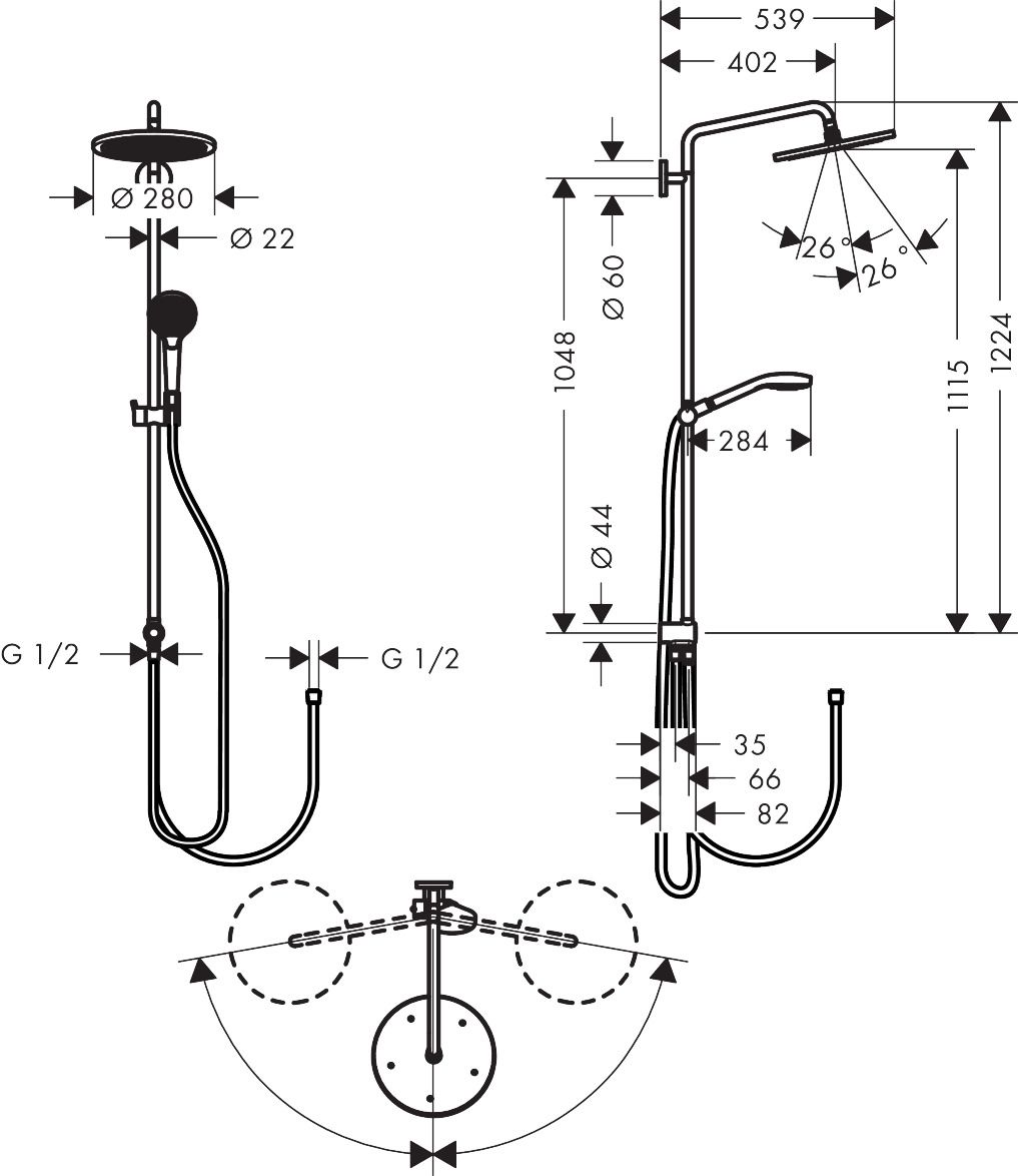 Dušo sistema Hansgrohe CROMA SELECT S 280 RENO 1jet., chromas 26793000 Dušo sistema Hansgrohe CROMA SELECT S 280 RENO 1jet., chromas 26793000