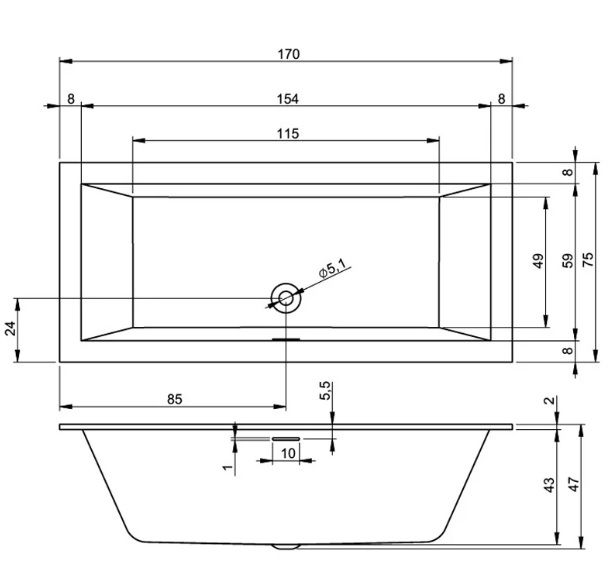 Vonia Riho Rethink Cubic Plug&Play 170x75 cm, kairinė