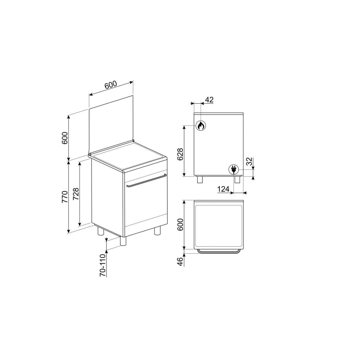 SMEG dujinė viryklė su elektrine orkaite CX60SV9