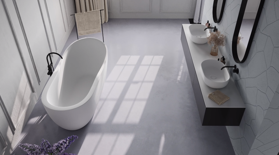 Laisvai pastatoma Xonyx™ lieto akmens vonia Balteco GAIA 174x78x77/62 cm, balta matinė