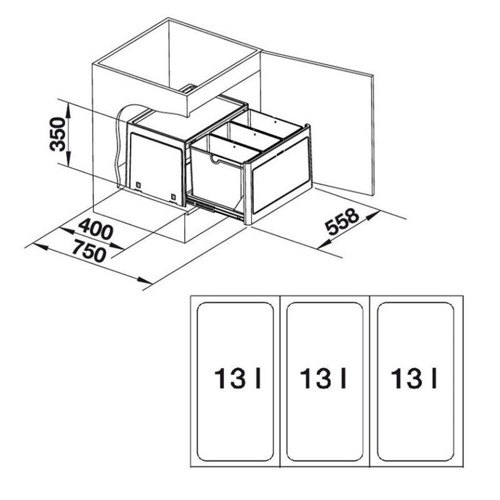 Atliekų rūšiavimo sistemos BLANCO SELECT BOTTON PRO 60/3, 517469