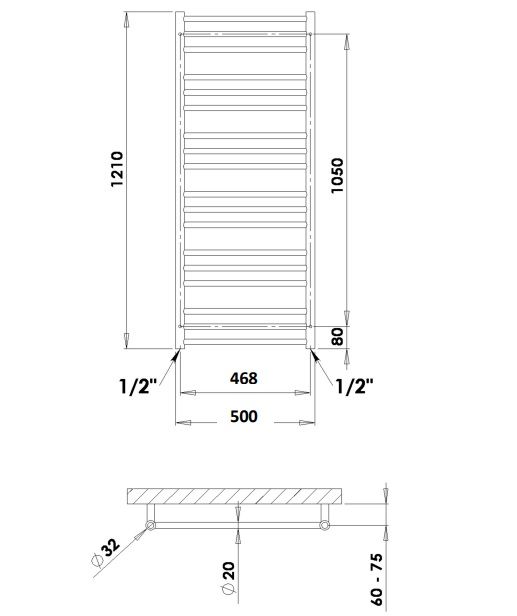 Rankšluosčių džiovintuvas PMH Sorano 50x121 cm, nerūdijantis plienas SN3SS Rankšluosčių džiovintuvas PMH Sorano 50x121 cm, nerūdijantis plienas SN3SS