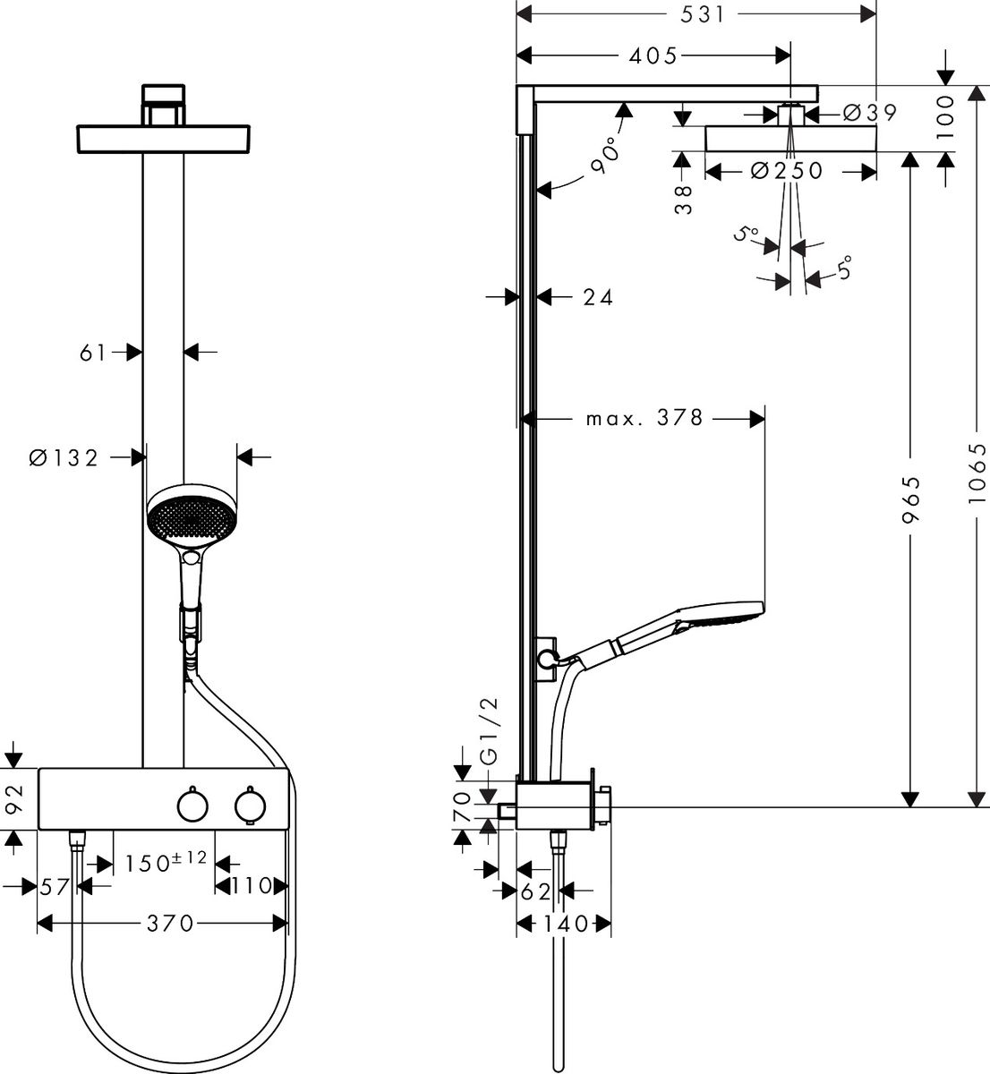 Dušo sistema Hansgrohe Rainfinity 250 1jet EcoSmart, balta matinė, 28742700 Dušo sistema Hansgrohe Rainfinity 250 1jet EcoSmart, balta matinė, 28742700