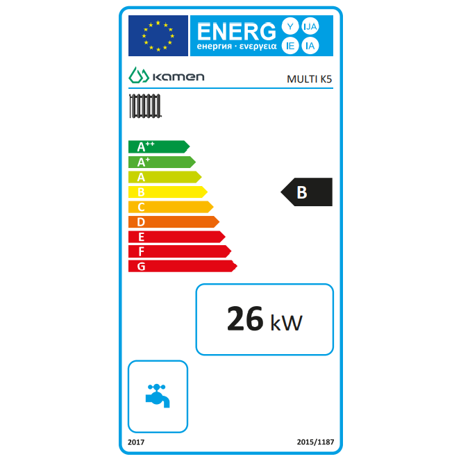 Granulinis katilas Kamen MULTI K5 26kW, 5 klasė, granulių talpa iki 180 kg