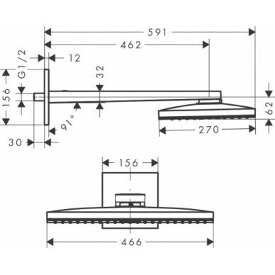 Potinkinė dušo galva Hansgrohe Rainmaker Select 460 1 jet su laikikliu, juoda 24003600