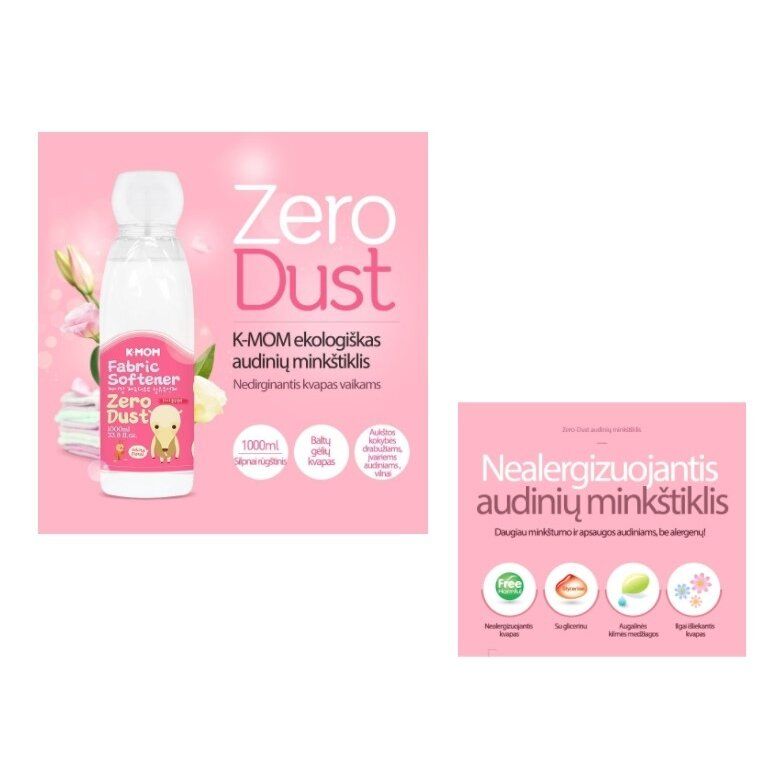 Ekologiškas audinių minkštiklis K-MOM Zero Dust 1 l