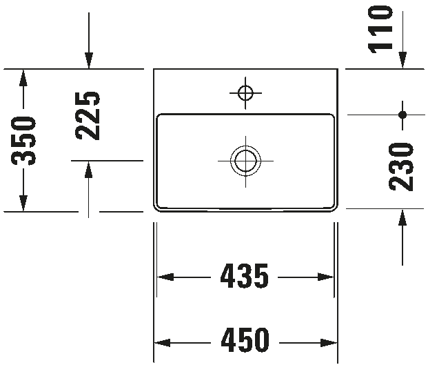 Praustuvas DuraSquare 450x350 mm, su skyle maišytuvui, baltas, 0732450041