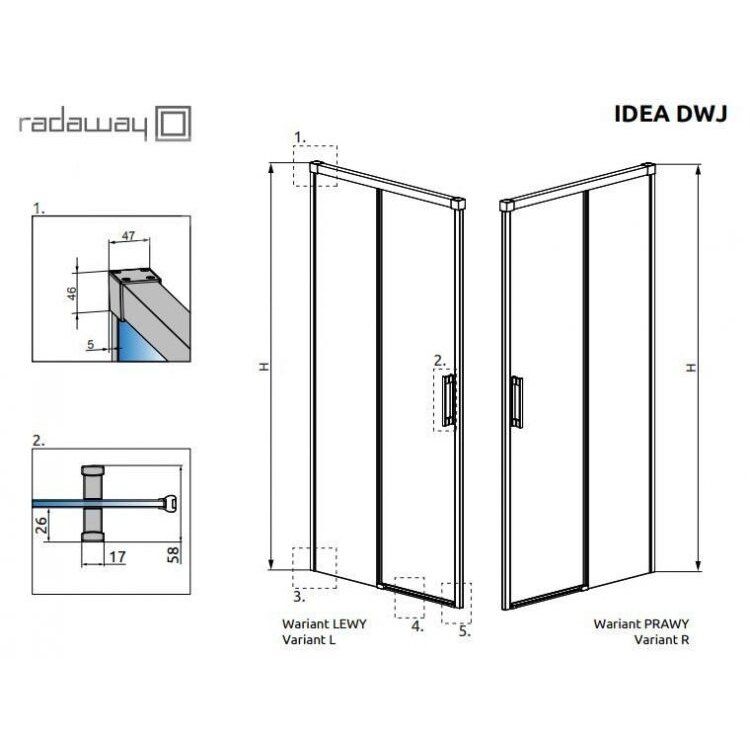 Dušo durys Radaway Idea DWJ 100 R, juodas profilis, skaidrus stiklas 3870145401R