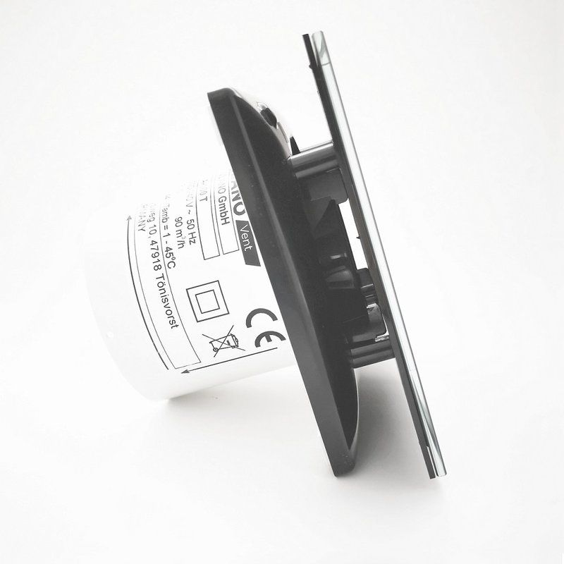 Ištraukimo ventiliatorius Vlano A-100 TH su laikmačiu, drėgmės jutikliu ir juoda dekoratyvine stikline panele, 4251354701648 Ištraukimo ventiliatorius Vlano A-100 TH su laikmačiu, drėgmės jutikliu ir juoda dekoratyvine stikline panele, 4251354701648