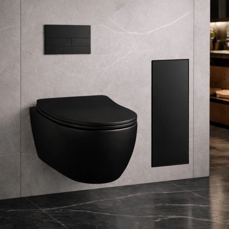 Potinkinė WC šepečio lentyna Balneo Wall Box Brush "L" Right - dešinės pusės, juodas stiklas B0401020508-02