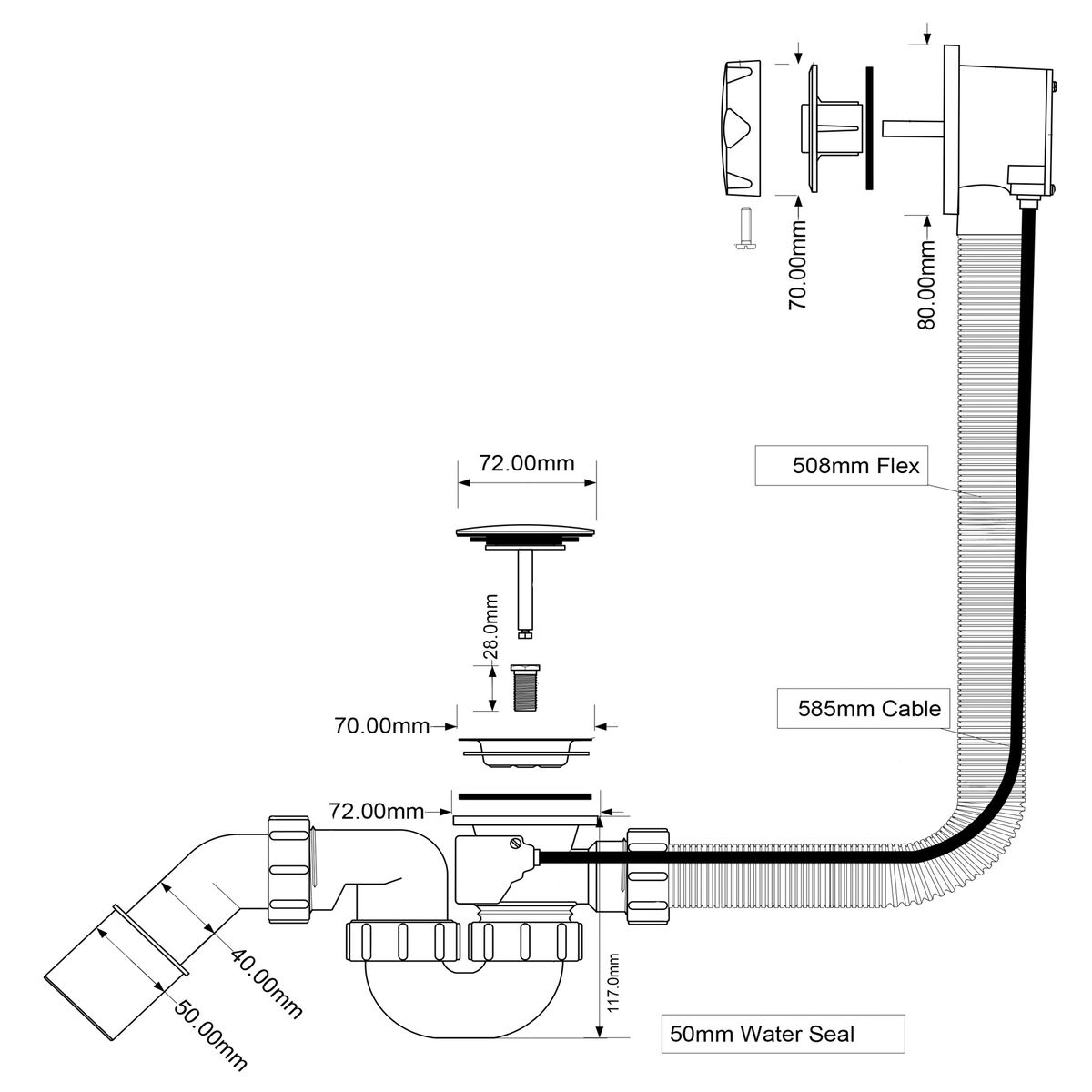 Vonios sifonas baltas McAlpine, HC31M-WH Vonios sifonas baltas McAlpine, HC31M-WH