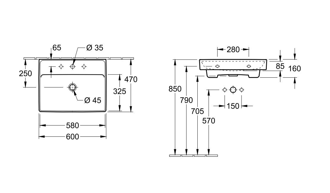 Praustuvas COLLARO 60x47 cm, baltas 4A336001