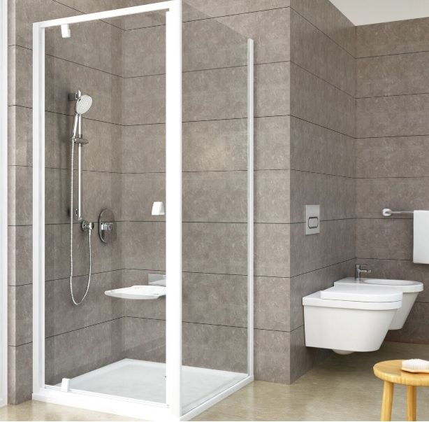 Dušo kabina Ravak Pivot PDOP1-90+PSS-90, balti profiliai, skaidrus stiklas