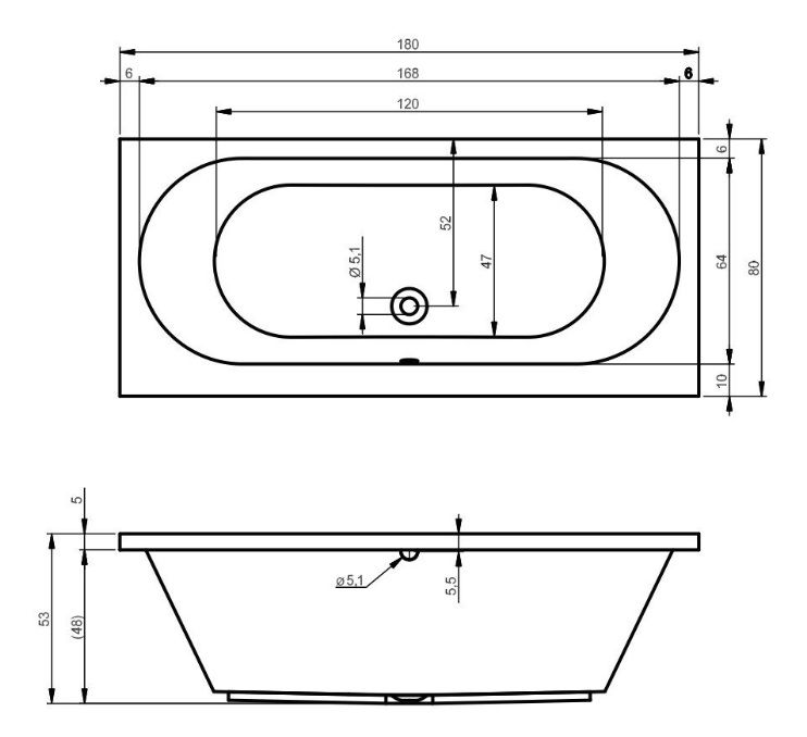 Vonia Riho Carolina 180x80 cm su kojomis ir paneliais
