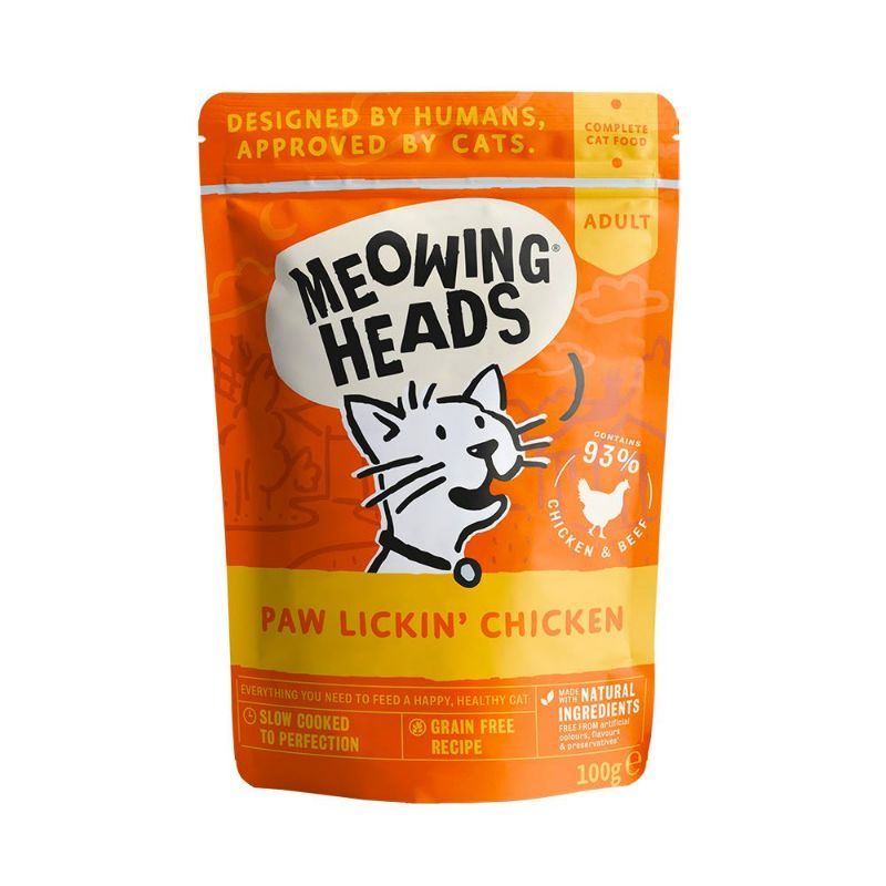 MEOWING HEADS Paw Lickin' Chicken (vištiena/jautiena) 100g 10vnt, MWCK100