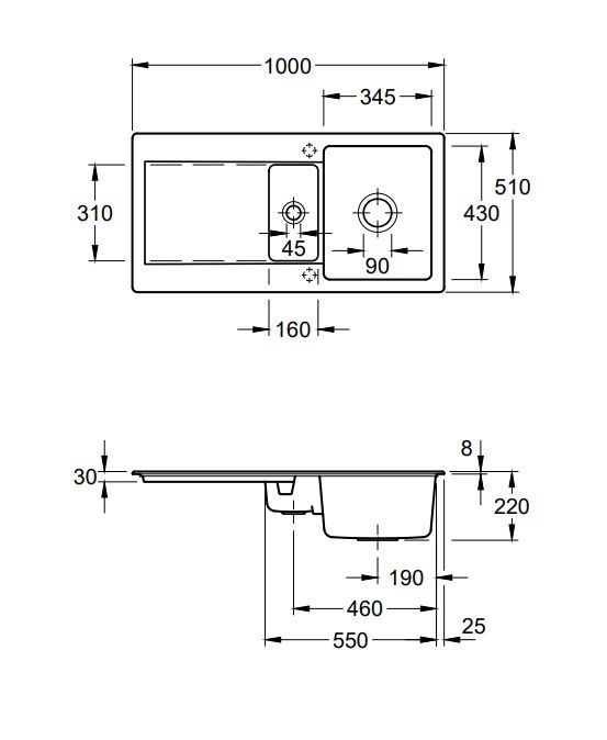 Keramikinė plautuvė Siluet 60 R 100x51, juoda 333701R7HL2 Keramikinė plautuvė Siluet 60 R 100x51, juoda 333701R7HL2