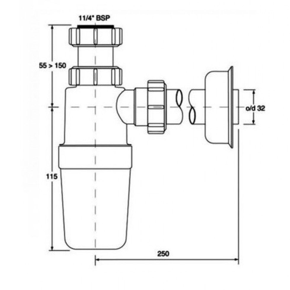 Sifonas kriauklei McAlpine 1 1/4"x40 be galvutės, HC2-40J