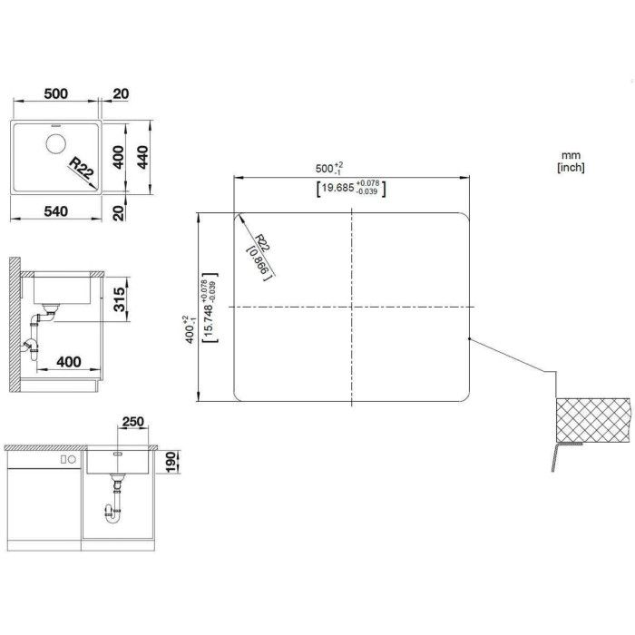 Plautuvė BLANCO ANDANO 500-IF SATIN InFino O.AF