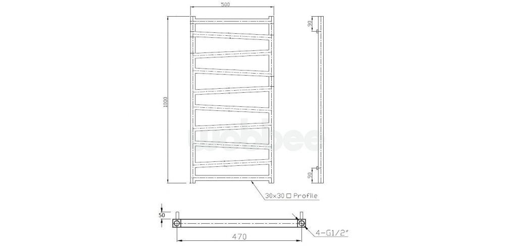 Elektrinis rankšluosčių džiovintuvas Wobbee Pentre 50x100 cm, dešininis, baltas Elektrinis rankšluosčių džiovintuvas Wobbee Pentre 50x100 cm, dešininis, baltas