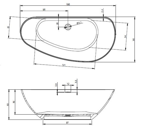 Akmens masės vonia Riho Granada 190x90 cm, balta matinė, kairė, B122001105