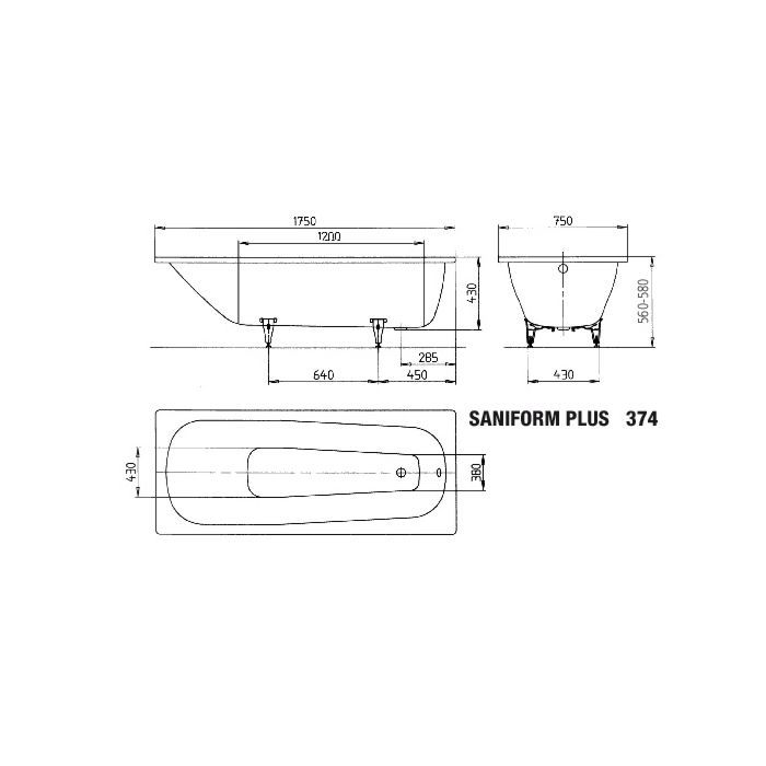 Vonia SANIFORM Mod 374, 175x75 cm, balta,112200010001