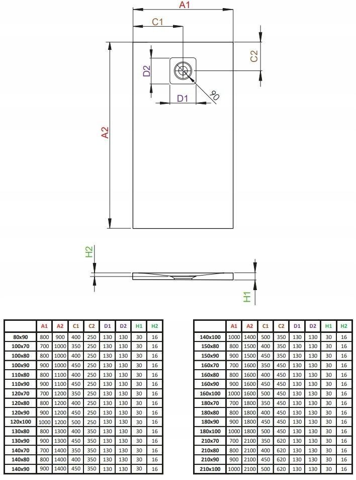 Dušo padėklas KYNTOS F 130x90 baltas 1300x900x30, HKF1309004