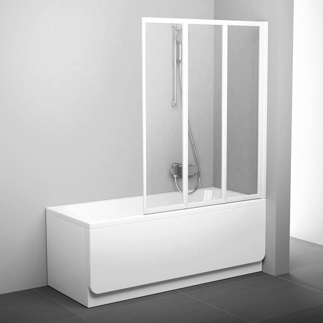 Vonios sienelė Ravak VS3 100 balta + stiklas Transparent, 795P0100Z1