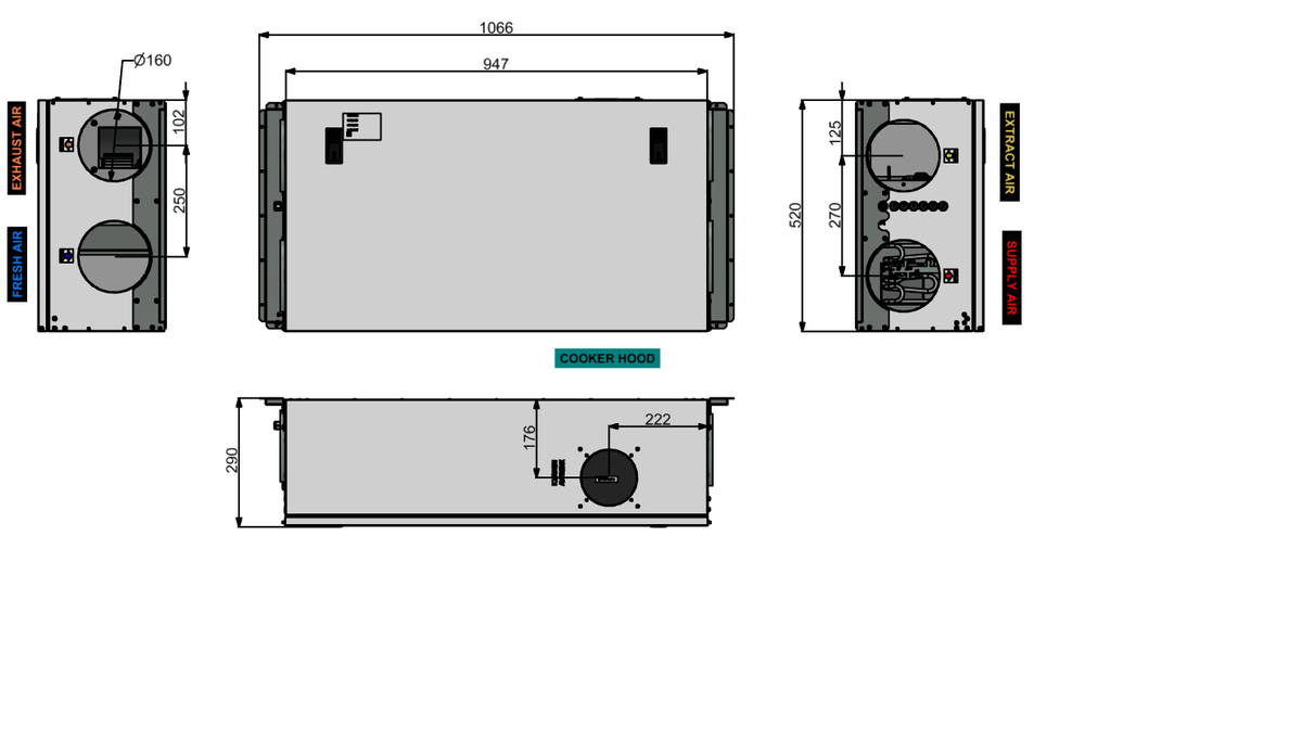 Rekuperatorius ENSY InoVent AHU-300HV palubinis kair.p. 265m³/h. Komplekte valdiklis su WI-FI