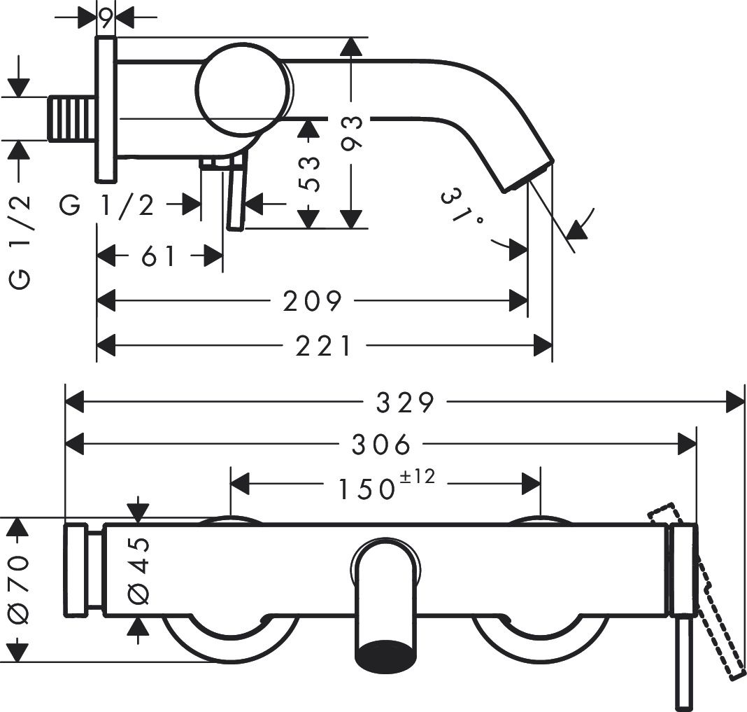 Vonios maišytuvas Hansgrohe Tecturis S, chromo, 73422000