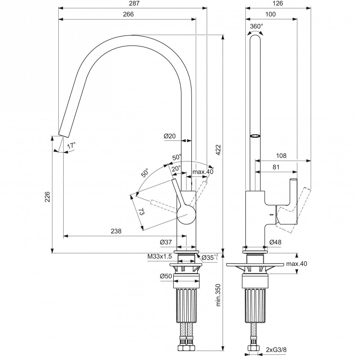 Maišytuvas plautuvei Ideal Standard Gusto, chromas, BD408AA