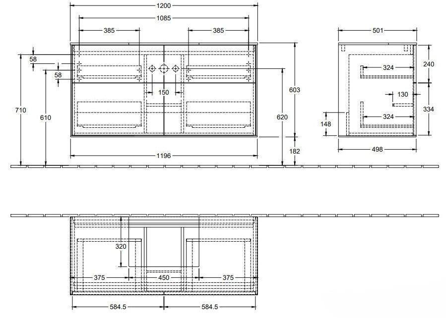 Spintelė praustuvui Villeroy & Boch Finion 120 cm, juoda matinė F13100PD