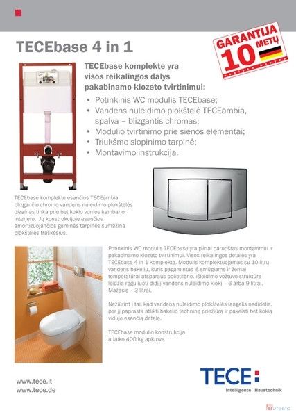 WC rėmas TECEbase 4-in-1 su vandens nuleidimo plokštele TECEambia, chromo blizgi, 9400405