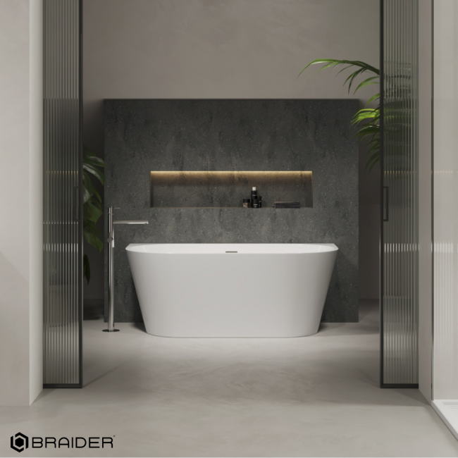 Vonia Braider RESTIA CLAS glaudžiama prie sienos 1400*730 mm balta su chromuotu sifonu Vonia Braider RESTIA CLAS glaudžiama prie sienos 1400*730 mm balta su chromuotu sifonu