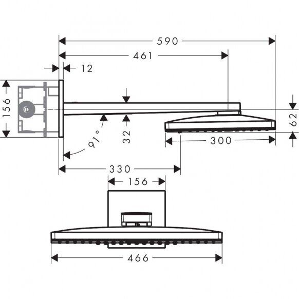 Potinkinė dušo galva Axor Showersolutions 460/300 3 jet su laikikliu, 35282000