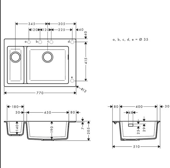 Plautuvė granitinė 180x450 HG S510-F635, akmeninė pilka, 43315290