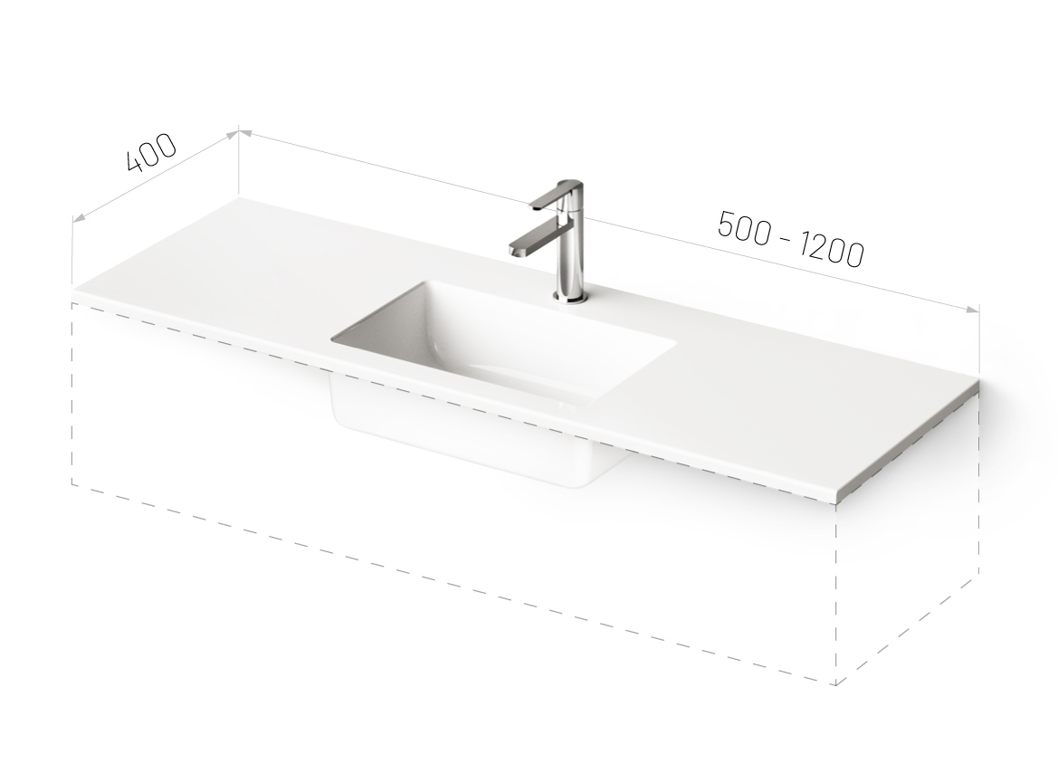 Akmens masės praustuvas PAA Loto Mini nestandartinio dydžio 500-1200 mm x 400 mm, baltas IMLOT500-1200/00